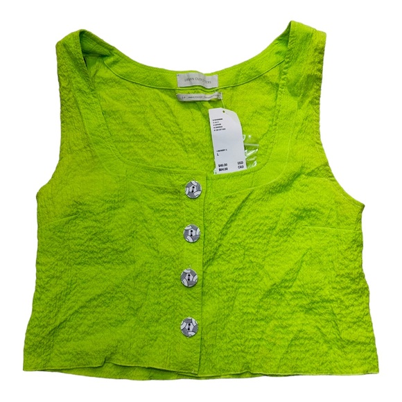 Urban Outfitters Neon Chartreuse Button Up Y2K 80s Tank Top - Picture 7 of 11
